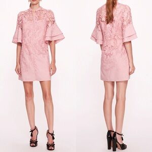 MARCHESA ROSA TIARELLA GUIPURE LACE PINK HALF SLEEVE KNEE LENGTH SHEATH DRESS